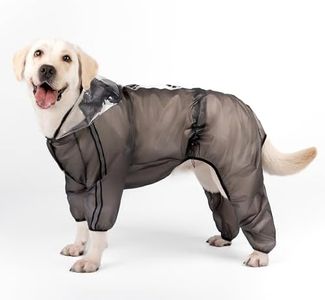 Olsa Dog Raincoat, Dog Hooded Slicker Poncho, 4 Legs Rain Jacket with Reflective Stripe, Transparent Water Proof Resistant Rain Snow Clothes for Small Medium Large (Black, 4XL)