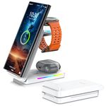 Wireless Charger for Samsung Charging Station, Foldable Travel Wireless Charger Samsung for Galaxy S25 Ultra/S24 Ultra/S23/Z Flip 6, Samsung Watch Charger for Galaxy Watch Ultra/7/6, Galaxy Buds 2