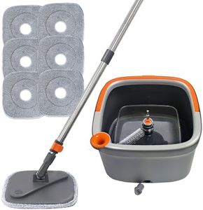 KZKR Spin Mop and Bucket Set with 6 Replaceable Microfiber Mop Pads with Self Separation Dirty and Clean Water System, Self Wringing 360° Rotating Square Mop Head for Hardwood Tile Marble Floors