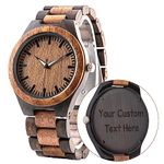 LMWOOD Personalized Engraved Wood Watch for Men Analog Quartz Wooden Wrist Watch Anniversary Birthday Watch for Husband Dad Son Luminous Hands