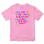 Personalised Name Its's Me I'm The Birthday Girl Kids T Shirt Funny Bday Girl Tee, 12-13 Years, Light Pink