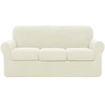 subrtex High Stretch Sofa Covers with 3 Separate Cushions Elastic Slipcover for 3-Seater Couch Washable Furniture Protectors (Ivory, 3 Seaters)