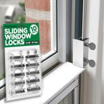 Window Locks, 10 Pack Window Locks for Vertical and Horizontal Windows, Sliding Window Locks, Adjustable Aluminum Window Stoppers, Window Security, No-Drill Install, Fits Tracks up to 3/16" Wide