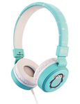 Planet Buddies Kids Headphones, On Ear Headphones for Kids, Volume Safe Headphones with Mic, Foldable Wired Earphones for School, Travel, Phone, Kindle - Blue Penguin