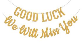 Good Luck We Will Miss You Banner - Retirement Party Decorations, Graduation Going Away Party Decor, Farewell Party Decorations, Office Work Party Supply Gold Glitter