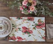 Tache Floral Red Christmas Placemat - Festive Red Roses Birds Deck The Halls Holiday Woven Tapestry Table Place mat Set of 4