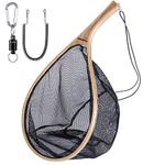 PLUSINNO Fly Fishing Net, Wooden Frame Fishing Landing Net with Magnetic Release, Soft Rubber Mesh Net for Trout Bass Catch and Release, Magnetic Fly Fishing Gear