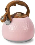 Foedo Tea Kettle,Stainless Steel Whistling Tea Kettle for Stove Top, Food Grade Teapot with Wood Pattern Handle for Coffee, Tea, Milk etc, Gas Electric Applicable ，3.2 Qt(Pink)