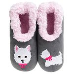 Snoozies! Pairables Westie Dog, Super Soft Sherpa Fleece Womens Slippers, Non Slip Sole - Ladies Sizes 3-7 (large)