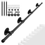 AKOZLIN 8FT Stair Handrail for Indoor Stairs Hand Railing Wall Mount Stair Railing Industrial Iron Pipe Rust-proof Non-slip Stairs Porch Deck Railing Banisters,Black