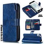 LMDAMZ for iPhone 6/6S 4.7 Inch Wallet Case [3+ Card Slots] ID Business Card Credit Card Slot Carry Pouch with Stand Double Sided Multi-Card Slot Flip Folding PU Wallet Leather Case (Blue)