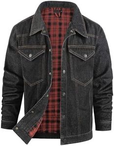 Flygo Mens Flannel Lined Denim Jacket Snap Cowboy Cut Western Classic Slim Fit Vintage Heavy Duty Jacket Trucker Coat(Black-XXL)