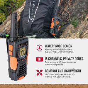 Cobra Floating Waterproof Walkie Talkies, 2-Pack – 12km Range, 16 Channels, Black