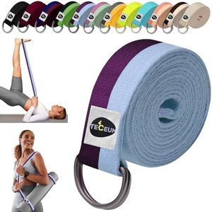 TECEUM [New 2022] Yoga Strap – 100% Cotton – 6 ft 8 ft 10 ft (6+ Colors) – Adjustable Non-Slip Belt for Daily Yoga, Pilates, Stretching, Physical Therapy, Fitness & Home Workout – for All Levels