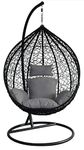 City Outdoor Furniture_Single Seater Swing Chair with Stand & Cushion & Hook Outdoor || Indoor || Balcony || Garden || Patio || Living_(Black, Grey Cushion)