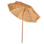 HOMFME 1.8M Folding Hawaiian Parasol, Outdoor Tilting Straw Umbrella with 8 Ribs, Easy Set-up Tropical Tiki Hut Sunshade for Poolside Garden Patio Beach