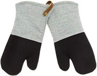 Cuisinart Chambray Neoprene Oven Mitts, 2pk - Non-Slip Heat Resistant Oven Gloves with Premium Insulation, Protect Hands and Surfaces-Ideal Kitchen Set with Faux Leather Loop-Green