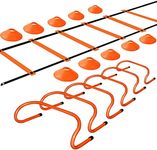 TNZMART Agility Ladder and Sport Hurdles Training Set with 10 Plastic Sport Cones Adjustable Ladder for Training (Orange，6 Hurdles)