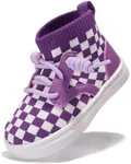 Newsonet Baby Shoes Boys Girls First Walking Infant Non Slip Walker Lightweight Breathable Mesh High Top Sneakers Purple White Size 18-24 Months Toddler
