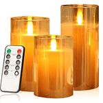 AnnSpa LED Flameless Candles 3 Set Brown Glass Battery Operated Candles Bright Pillar Candles 3D Wick Warm Light Flickering with Timer for Home Decor, Bedroom Accessories, Ornaments for Living Room