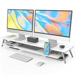 Fenge Dual Monitor Stand, Monitor Stands Riser for 2 monitors, 42.5 Inch Wood Desk Shelf with Storage Organizer and Cable Management for Office Desk Accessories (White, 42.5Inch)