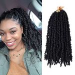 Pre-twisted Passion Twists Synthetic Crochet Braids 48 Strands Black Pre-looped Spring Bomb Crochet Hair Extensions Fiber Fluffy Curly Twist Braiding Hair (12", #1B)