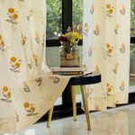 Soul Fiber 100% Cotton Curtains 5 feet Long Set of 2, 60-65% Room Darkening Curtains, Readymade Curtains with Eyelets and Tieback Included (Cotton Coneflower - Yellow, 5 feet)