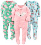 Simple Joys by Carter's Baby Girls' 3-Pack Flame Resistant Fleece Footed Pajamas, Polar Bear/Pigs/Fox, 12 Months