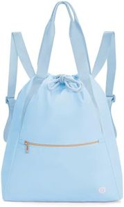 Ceneda Drawstring Backpack String Bag for Women Men Water Resistant Drawstring Bags Gym Sack with Two Zipper Pockets Sports Gym Bag (Light Blue)