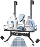 Siyzda Ironing Board Hanger, Metal Over The Door or Wall Mounted Ironing Board Caddy, Ironing Board Storage Shelf with Adjustable Hooks for Laundry Room, Living Room, Bathroom (Matte Black)