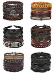 Florideco 30PCS Braided Leather Bracelets for Men Women Wrap Wood Beads Bracelet Woven Ethnic Tribal Rope Wristbands Bracelets Set Adjustable