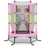 SONGMICS 6 ft Kids Trampoline with Enclosure, Safety Net, Mini Small Fitness Trampoline for Kids Children Toddler, Steel Frame, Indoor Outdoor Garden Play Equipment, Pink STR050S101