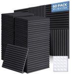 Ohuhu Sound Proofing Panels 60 Pack, 1"x12"x12" Acoustic Foam Panels Wedges with Double Sided Tape, Fire Retardant High Density Eco-friendly Acoustic Wall Panels for Studio Office Home