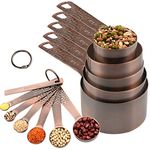 Zoyizi Measuring Cups and Spoons Set 12, Copper Measuring Cups and Spoons Set for Kitchen and Baking, Dry & Liquid Metal Measure Cups Spoons, Cute Metric 5 Measuring Cups & 6 Spoons & 1 Leveler