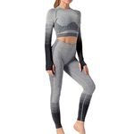 Litthing Women Seamless Gym Set 2 Pieces Tracksuits Long Sleeve Yoga Suit Crop Top Gym Leggings Pants High Waist Tights Shirts Sportswear Outfits Thumb Hole Fitness Running Workout Leggings