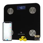 SOLARA Weighing Machine Digital for human body, High precision weight machine for body weight - tracks BMI, Body Fat | eBook and measuring tape included | Black