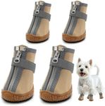 Dog Shoes for Small Dogs, Waterproof Dog Boots Paw Protector for Hot Pavement Winter Snow, Dog Booties with Reflective Strips Rugged Anti-Slip Sole for Hardwood Floors Outdoor Walking Khaki Size 1