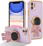 RALEAVO Compatible with iPhone 11 (6.1") Case with Cute Astronaut Kickstand Design Shockproof Plating Phone Case for iPhone 11-Purple