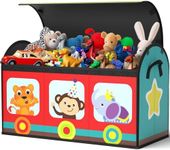 YOHOOLYO Toy Storage Organizer for Kids, Large Sturdy Flip-Top Toy Box with Fabric Lid & Handles, Cute Train Design Toy Chest Bin Box Baskets for Playroom, Nursery, Boys, Girls