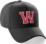 Classic Baseball Hat Custom A to Z Initial Team Letter, Black Cap White Red Letter W