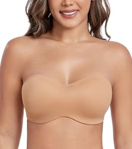 HACI Women's Unlined Strapless Bra for Plus Size Minimizer Seamless Underwire Large Bust Bandeau(Pecan,34DDD)