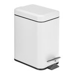 mDesign Slim Metal Rectangle 0.8 Gallon Trash Can with Step Pedal, Easy-Close Lid, Removable Liner - Narrow Wastebasket Garbage Container Bin for Bathroom, Bedroom, Kitchen, Office - White