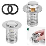 Stainless Steel Floor Drain Filter, ADERTOS Hair Catcher Push Type Sink Strainer Removable Sink Drain Filter Basket with Brass Rebound Core for Kitchens Bathrooms Balconies, Fit for 34-38mm Drain Hole