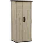 Suncast 22 Cubic Feet Capacity Tall Plastic Vertical Outdoor Shed for Garden, Backyard, Patio, or Pool Supplies Storage, Brown