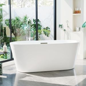 67" Free Standing Tub, Acrylic Freestanding Bathtub, Modern Soaking Tub with Integrated Overflow and Drain, White Bathroom Fixture, Stand Alone Bathtub, CUPC Certified, MB