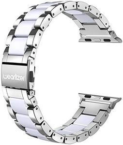 Wearlizer Compatible with Apple Watch Band 42/44/45/46/49mm Fashion Silver Womens Mens， Stainless Steel Strap White Resin Wristband Replacement iWatch Series 11 10 9 8 7 6 5 4 3 SE/Ultra 3 2 1
