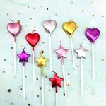 Kemladio 10 Cute Heart Shaped and Star Birthday Candles Multi-Color Cake Candle Toppers for Party Wedding Cake Decoration Supplies Birthday Candles (5 star-5heart, Multi-Colored)