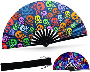 SYNTECSO Folding Hand Fan for Rave, UV Glow Fan, Large Bamboo Fan for Drag Queene, Women and Men Gift，Chinese Japanese Clack Fan for Parties, Music Festivals, EDM and Decoration