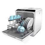 Hermitlux Table Top Dishwasher, Mini Countertop Dishwasher with 4 Place Settings, 5L Built-in Water Tank, 6 Programmes, Touch Control, Baby Care and Fruit Wash, White