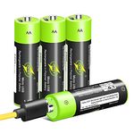 AA Batteries - USB Rechargeable Double A Lithium Batteries - Green Li-ion Battery Cell - 1.5V / 1200mAH (4-Pack) - Not NI-MH/NI-CD/Alkaline Batteries - ECO-Friendly and Recyclable - No Memory Effect